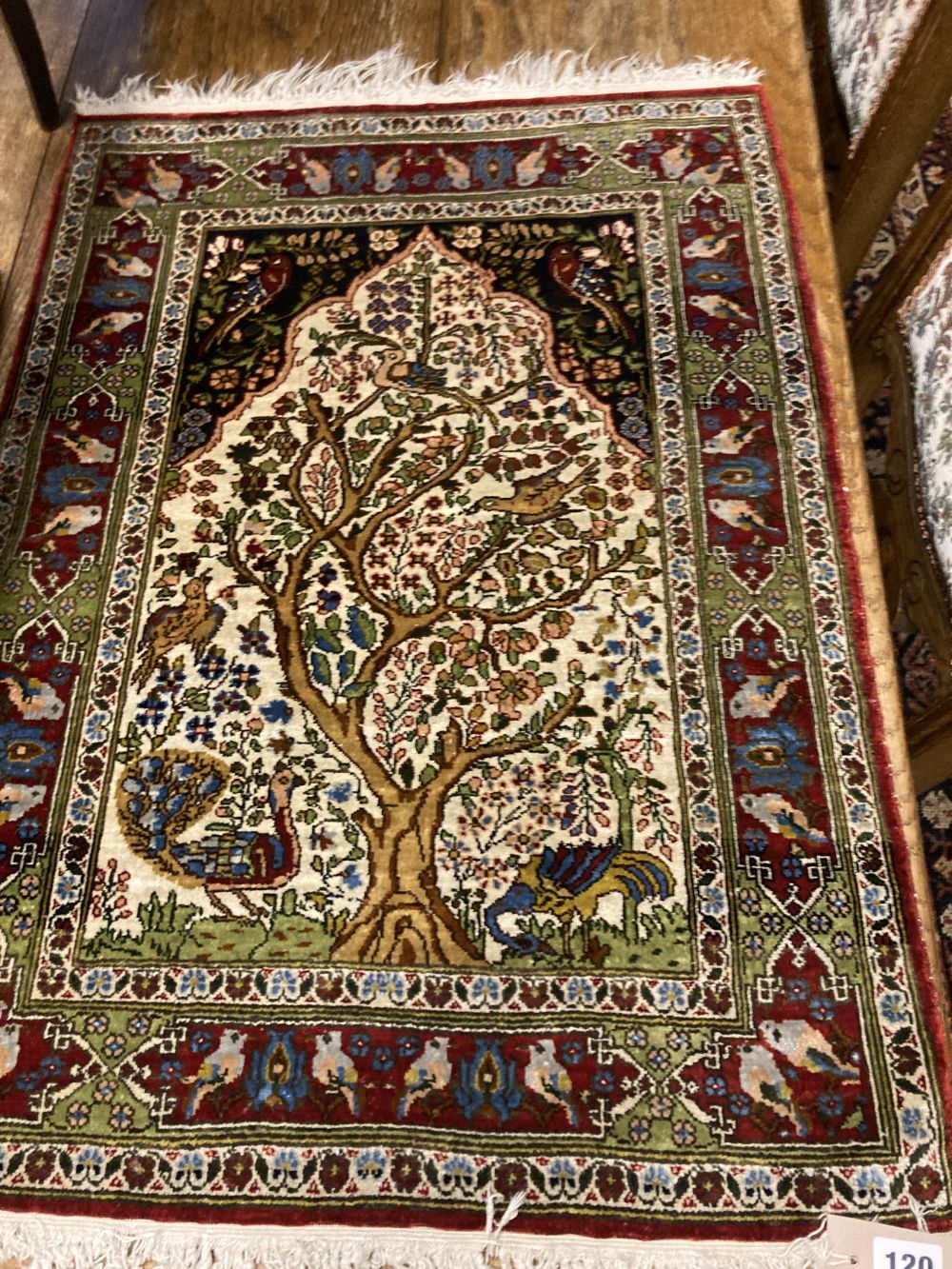 A Persian silk prayer rug and six other Eastern mats, largest 80 x 60cm (7)